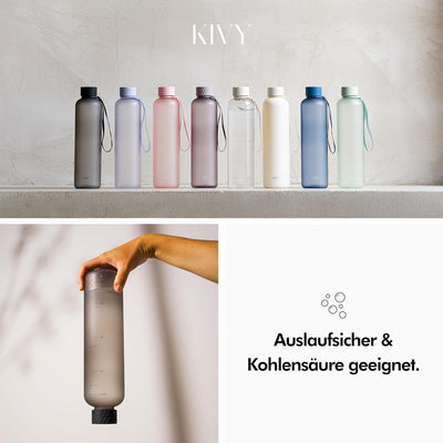 KIVY Trinkflasche 1l - Kohlensäure geeignet, Auslaufsicher, Bruchsicher, Federleicht - Trinkflasche