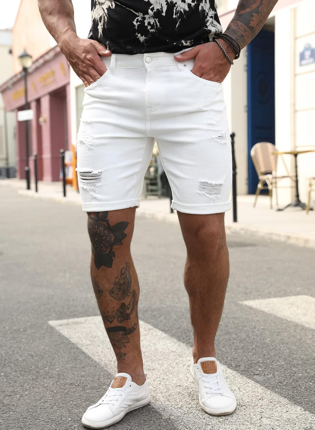 Jeans Shorts Kurze Herren Shorts Sommer Denim Western Casual C Weiss XXL, C Weiss XXL