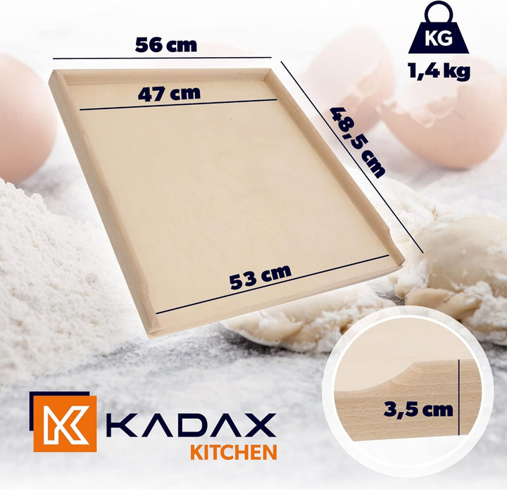 KADAX Holzbackbrett, robustes Backbrett für Pizza, Lebkuchen, Nudeln, Brettchen mit Anschlagleisten