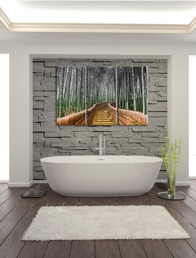 Pixxprint Kyoto Japan Bambuswald als Leinwandbild/Grösse: 3 Teilig (120x80) cm/Wandbild/Kunstdruck/f