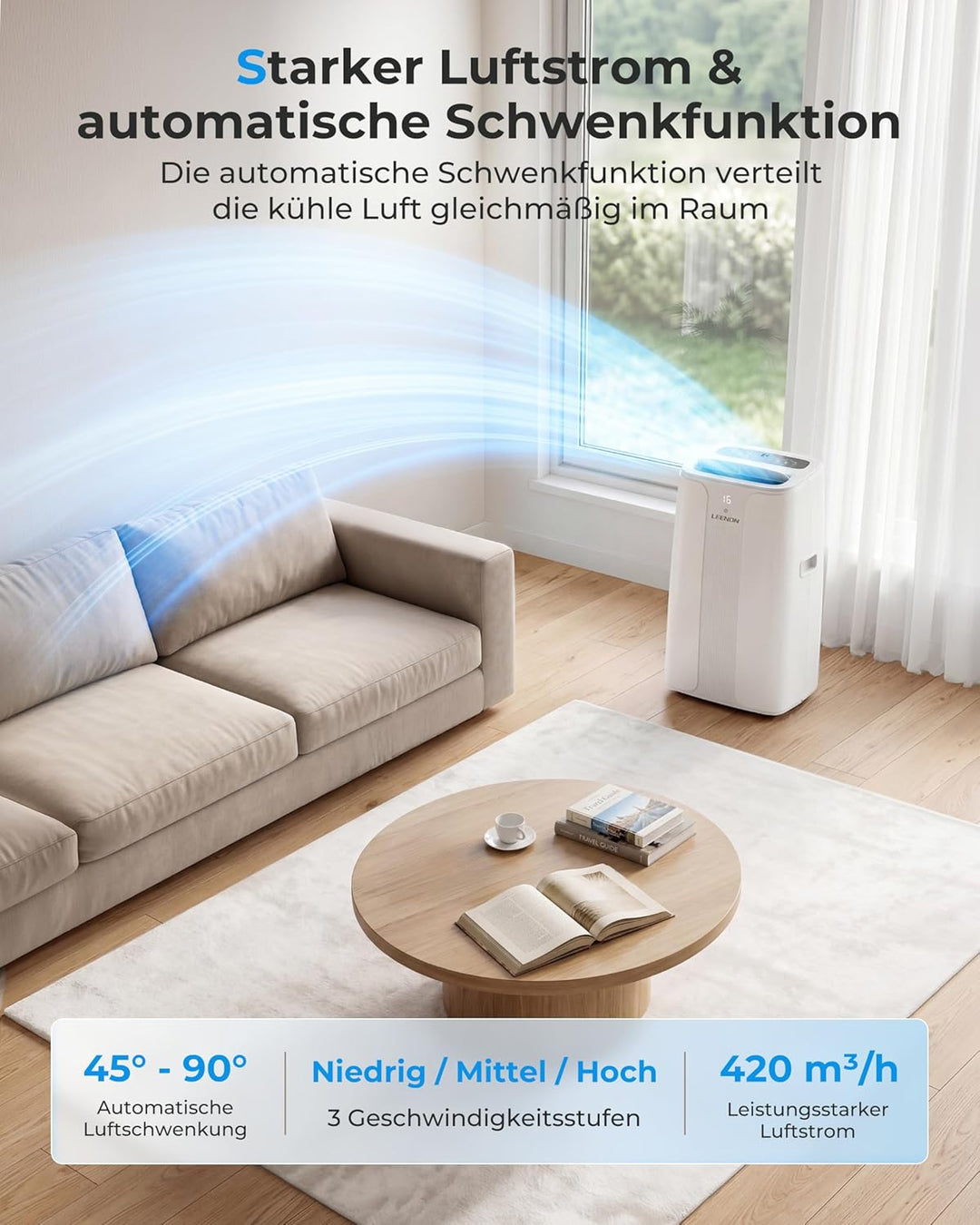 LEENON 14000 BTU Klimaanlage Mobil Klimagerät, 4 in 1 Kühlen Entfeuchten Lüftermodus Schlafmodus, Mo