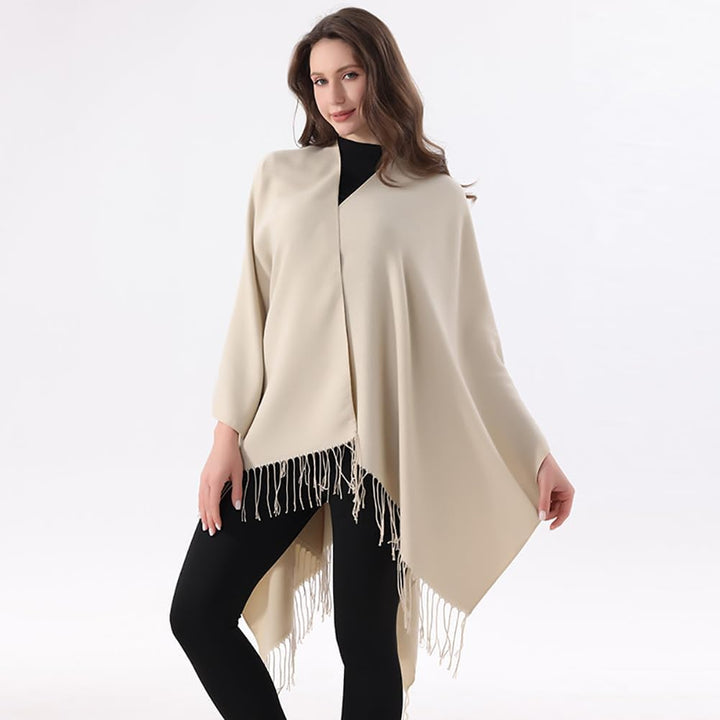 Shmily Girl - Damen Poncho Habe Gestrickt Überdimensionalen Decke Kap-Schal Beige, Beige