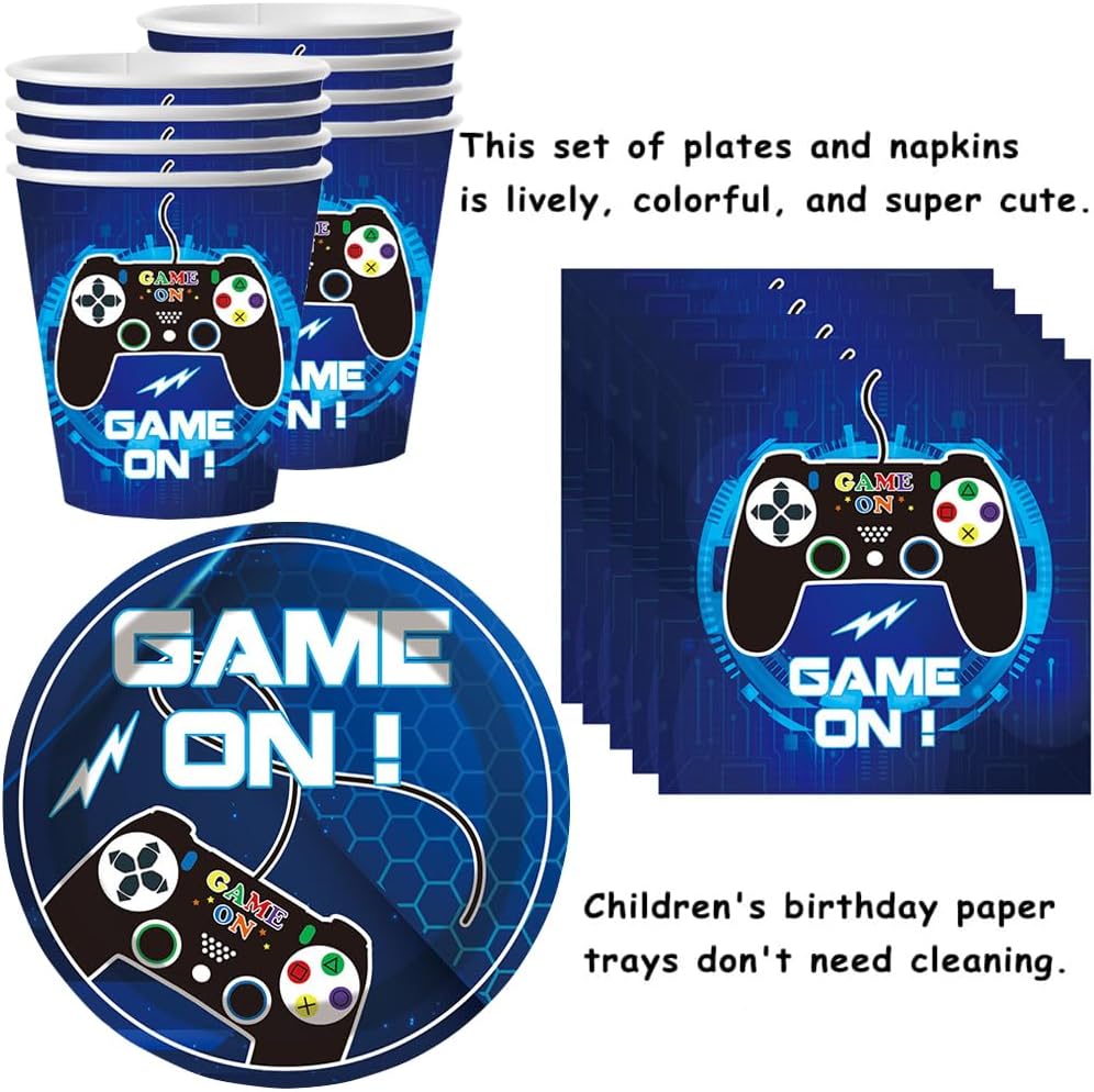 YGCHEN Videospiel Partygeschirr Game Kindergeburtstag Deko Spiel Party Geschirr Set Geburtstag Pappb