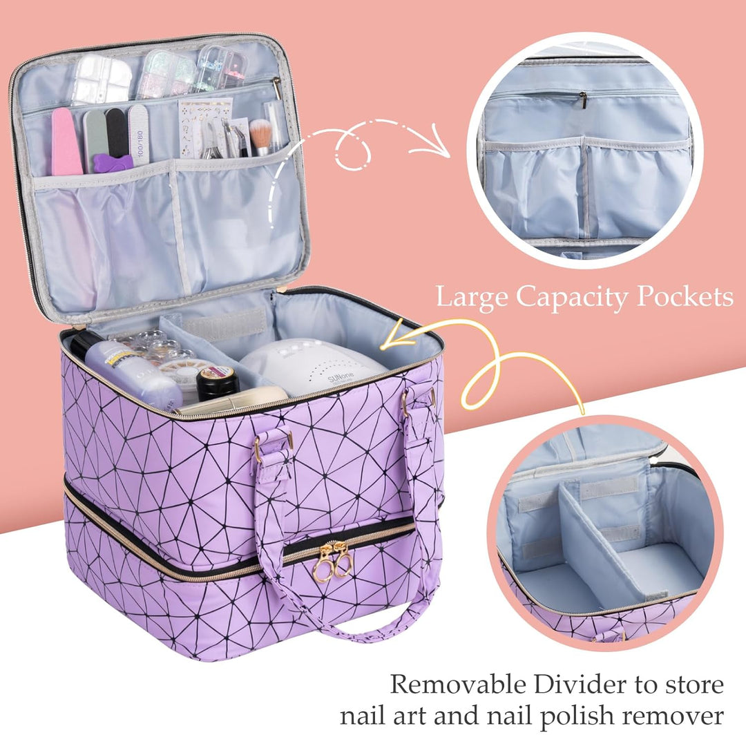 Uross Nagellack Organizer für 42 Nagellackflaschen und 1 LED-Nagellampe, Nagellack Aufbewahrung Tasc