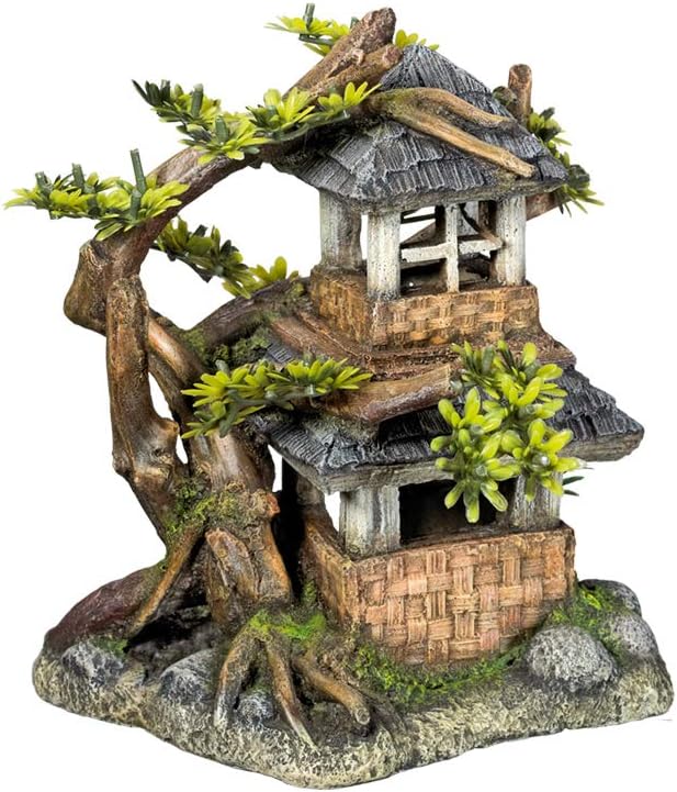 Nobby Aqua Ornaments HAUS MIT BONSAI mit Pflanzen, 17,5 x 15,5 x 19,8 cm, 1 Stück