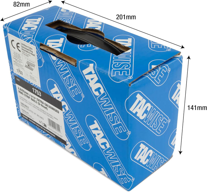 Tacwise 1753 Extra Verzinkte Rahmennägel 2,8/65 mm, D‘-Kopf, Ringschaft, mit 34° Neigung, Papiergebu