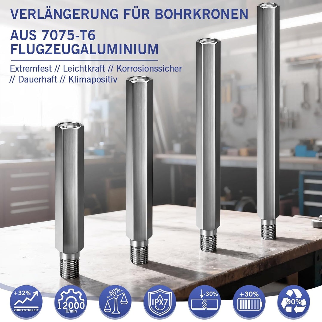 200mm Diamantbohrkrone Verlängerung aus Aluminiumlegierung, Robuste und Leicht | Anschluss 1 1/4'' U