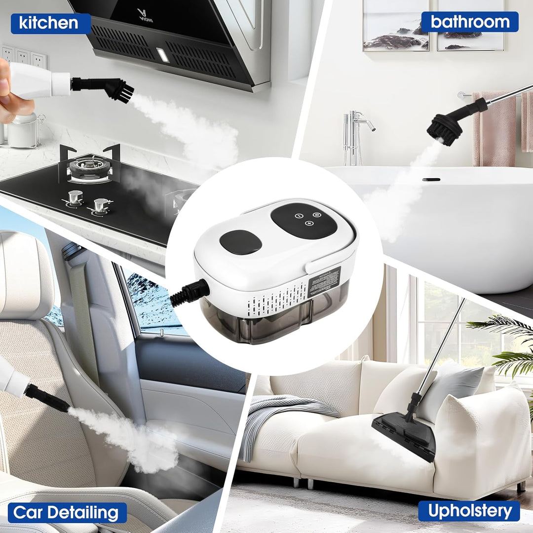 Tragbarer Dampfreiniger 2500 W, 1100 ml Hochdruck-Dampfreiniger mit 3 Bürstenköpfen, Multifunktional