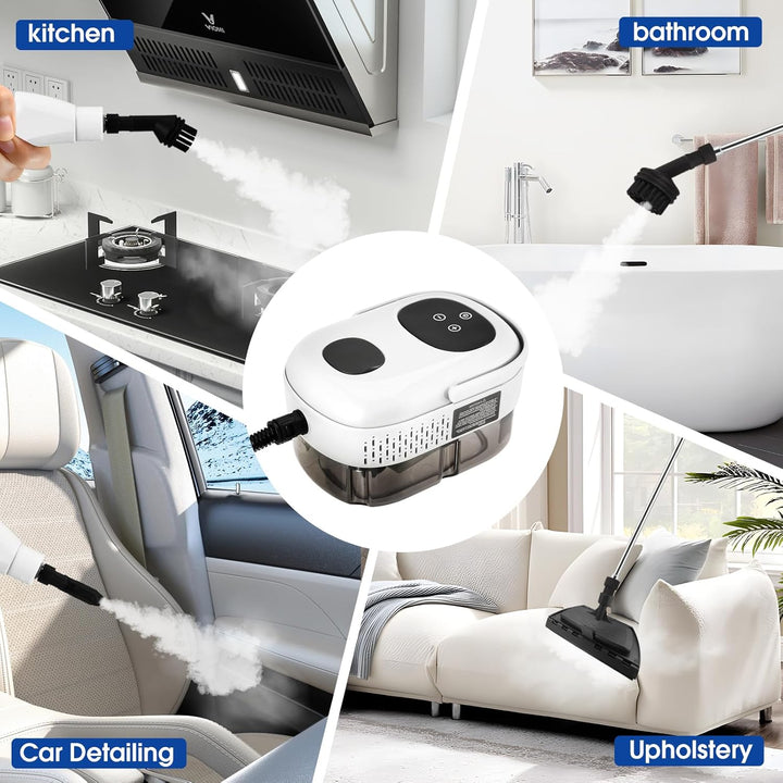 Tragbarer Dampfreiniger 2500 W, 1100 ml Hochdruck-Dampfreiniger mit 3 Bürstenköpfen, Multifunktional