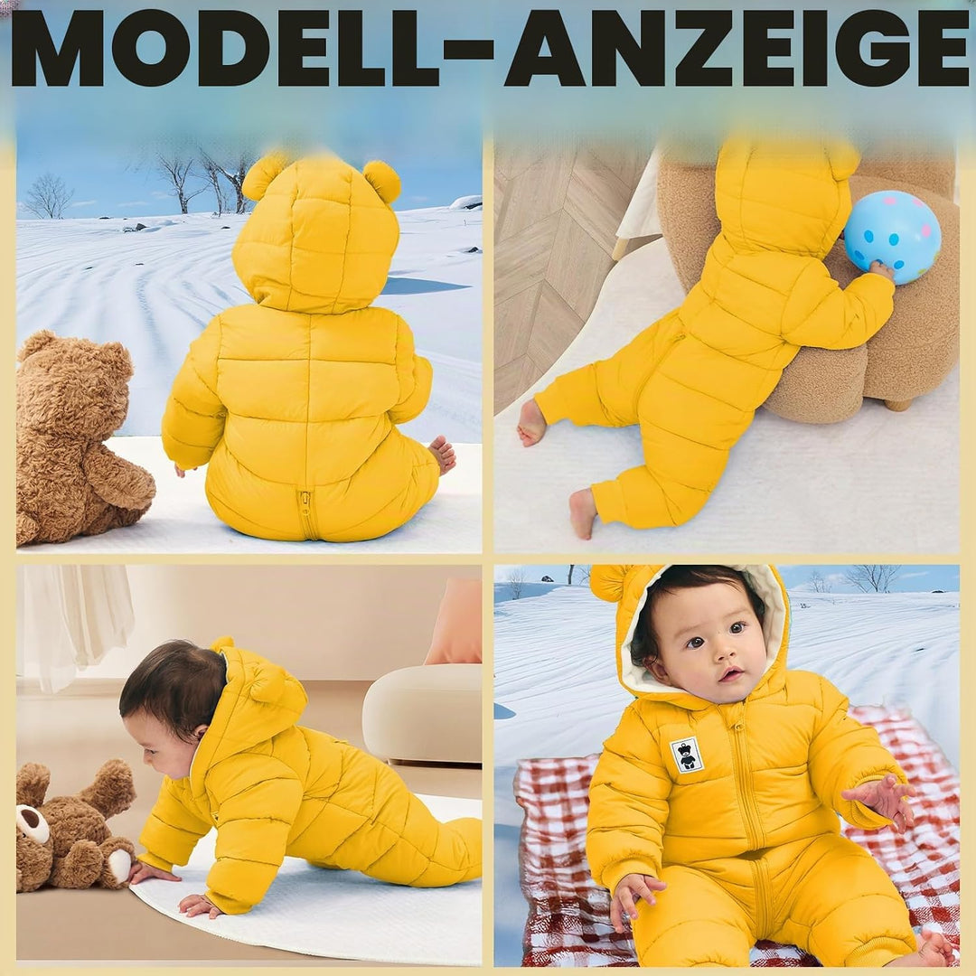 Baby Winter Overall mit Kapuze, Strampler Schneeanzug Jungen Mädchen Langarm Jumpsuit Warm Outfits G