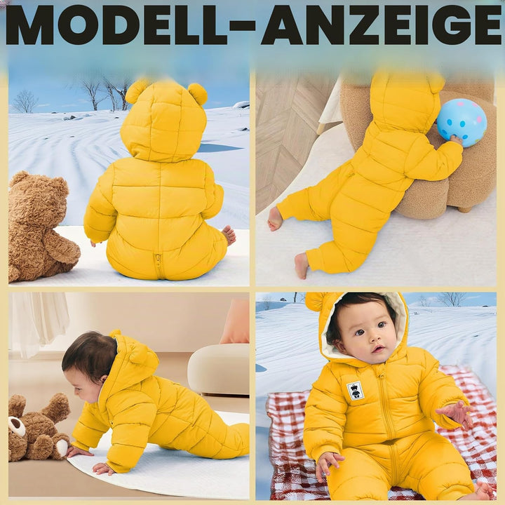 Baby Winter Overall mit Kapuze, Strampler Schneeanzug Jungen Mädchen Langarm Jumpsuit Warm Outfits G