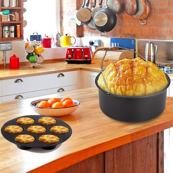 22CM Heissluftfritteuse Zubehör XL 7 Stück mit Cupcake-Pfanne, Pizzapfanne, Silikon-Backbecher, Reze