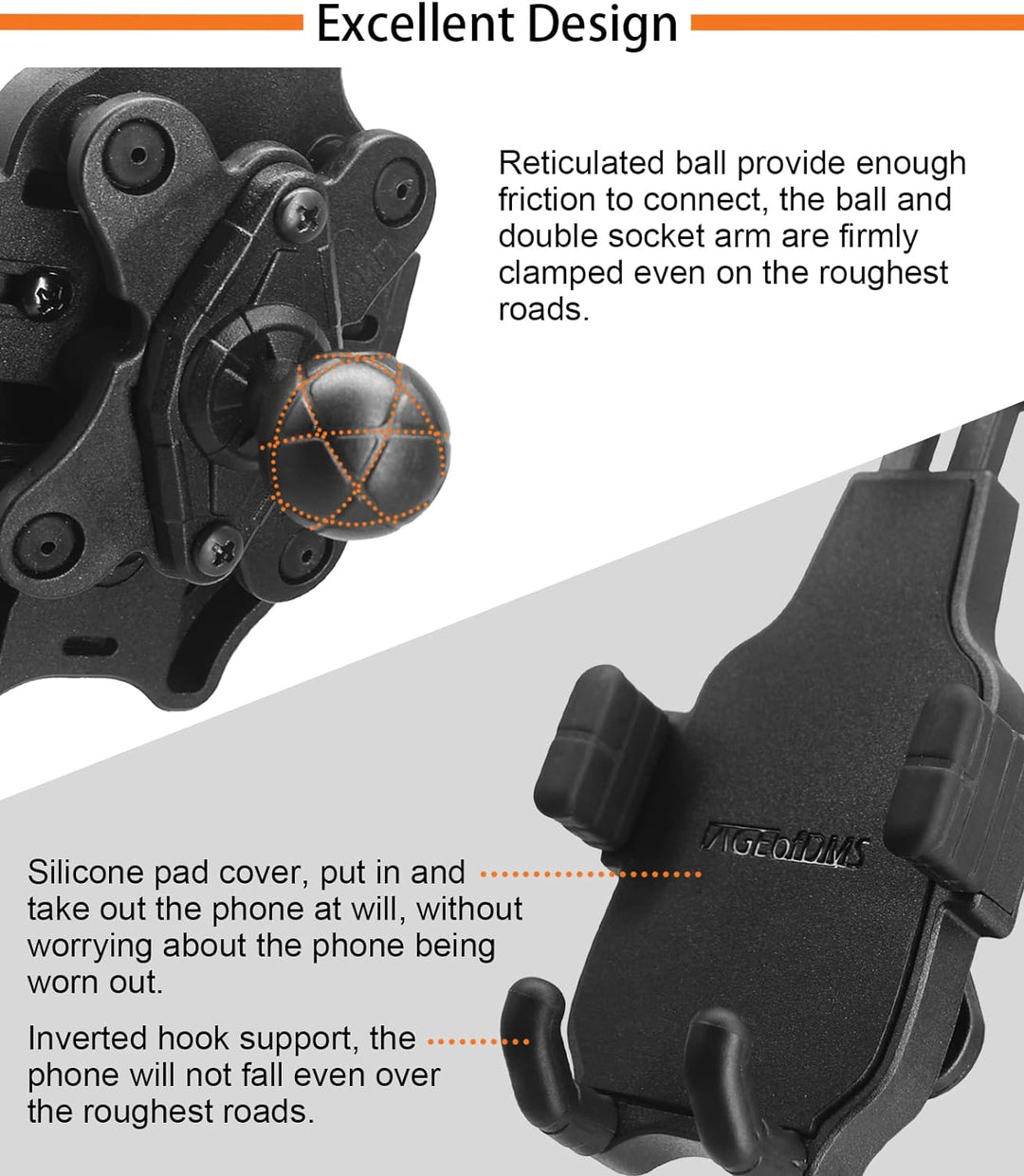 AGEofDMS Motorrad Handyhalterung mit Vibrationsdämpfer, Handyhalter für Roller, Fahrrad, One-Touch A