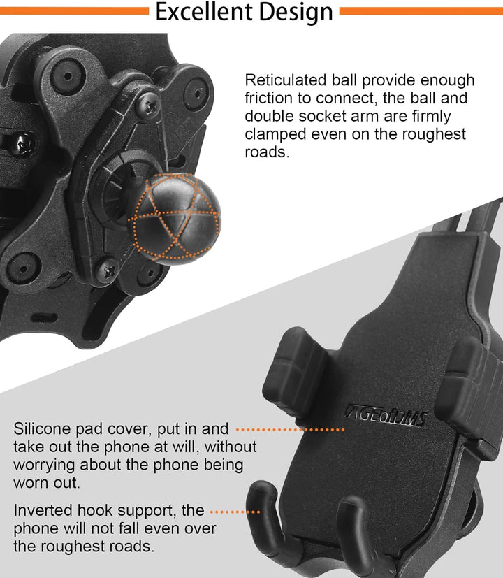 AGEofDMS Motorrad Handyhalterung mit Vibrationsdämpfer, Handyhalter für Roller, Fahrrad, One-Touch A