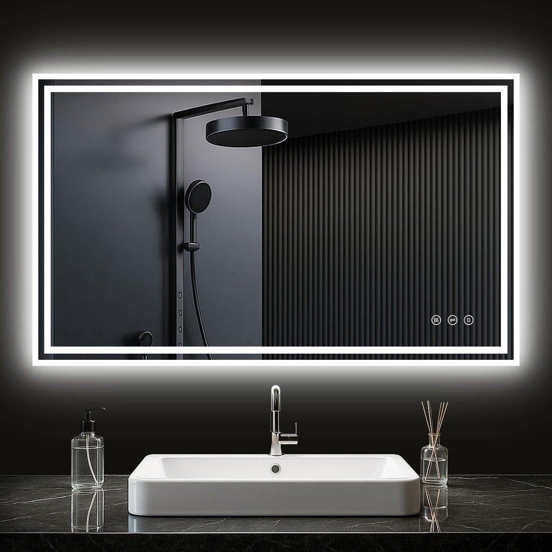 LED Badspiegel mit Beleuchtung, Beleuchteter Badezimmerspiegel mit 3 Lichtfarben, Dimmbar, Anti-Besc