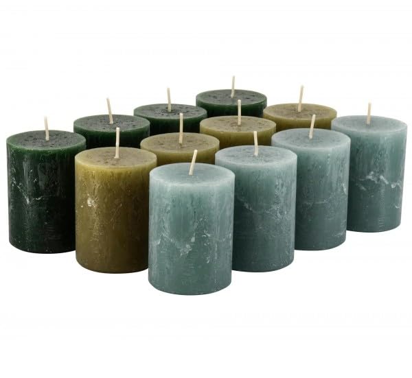 Rustikale Stumpenkerzen – Wachskerzen/Rustickerzen/Adventskerzen Weihnachten (Green Festive-Mix, Kle