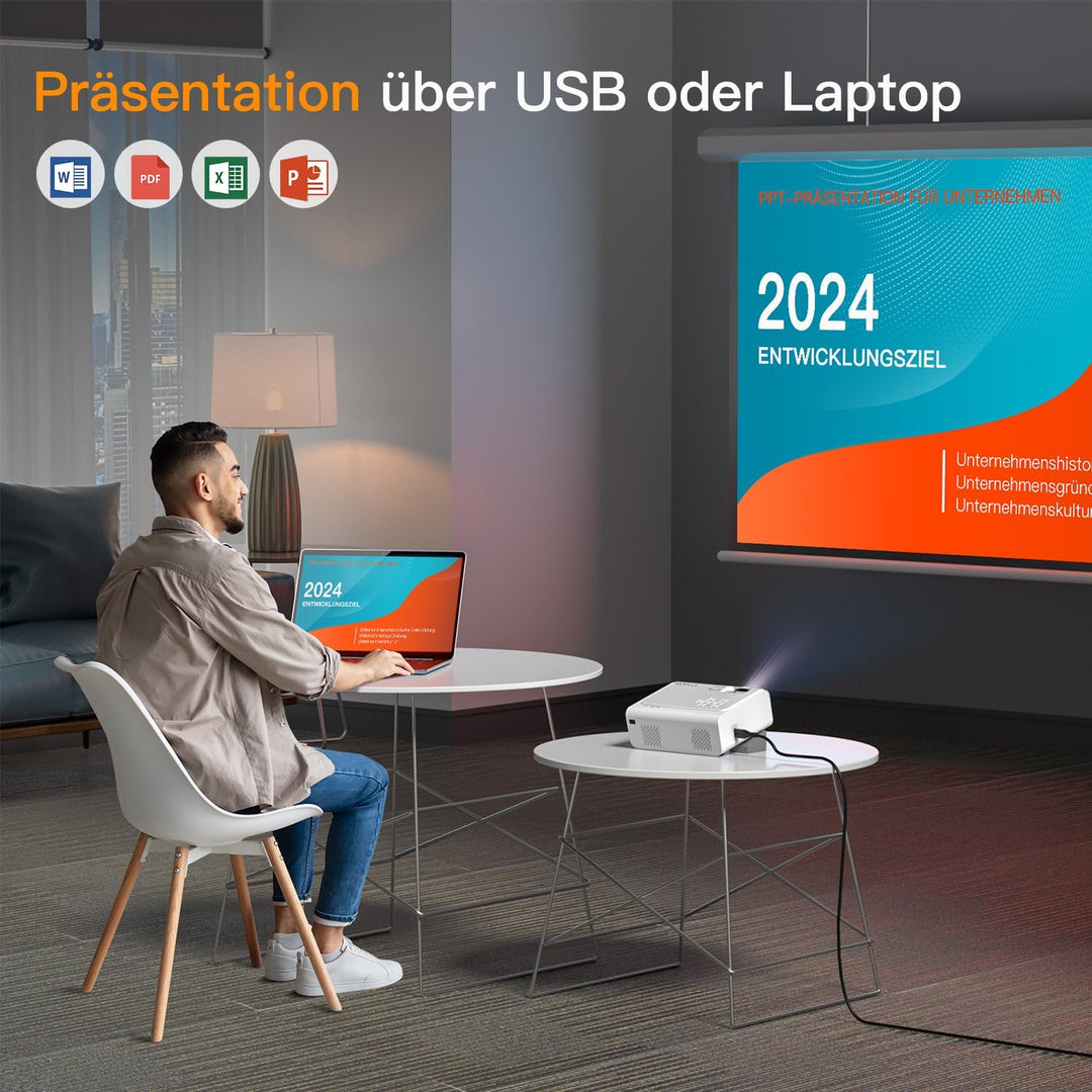 Smart Beamer【Elektrische Keystone 6D/4P】 VOPLLS Elektrische Fokus 22000 Lumen Beamer 4K Unterstützt,