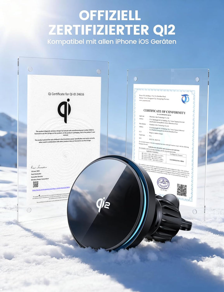 Lamicall Qi2 für MagSafe Autohalterung mit Ladefunktion - [Kühlventilator & Smart-Chip] 2 IN 1 Handy