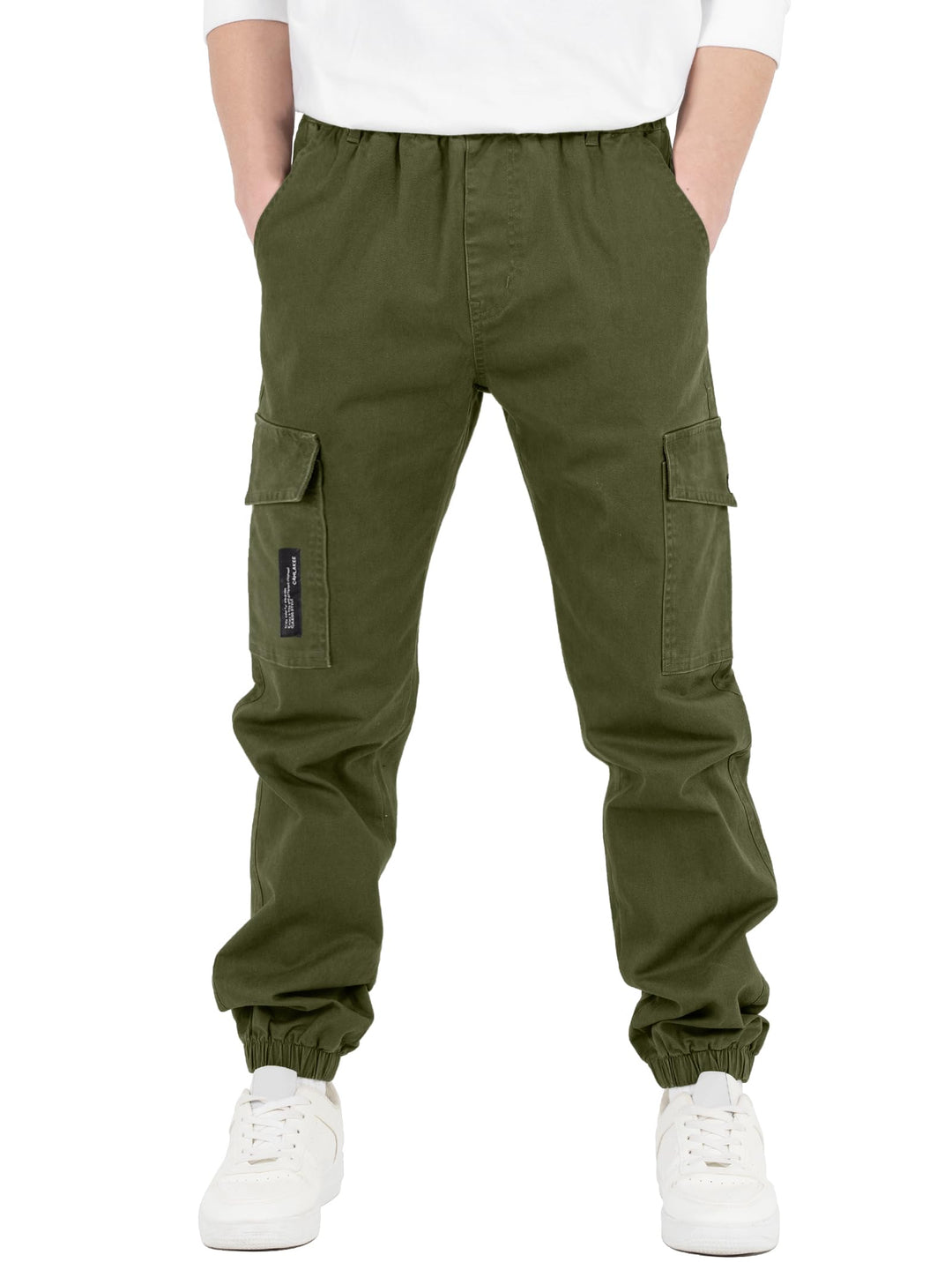 CAMLAKEE Kinder Jungen Cargohose Jogger Hose mit elastischem Bund 152-158 Armee Grün, 152-158 Armee