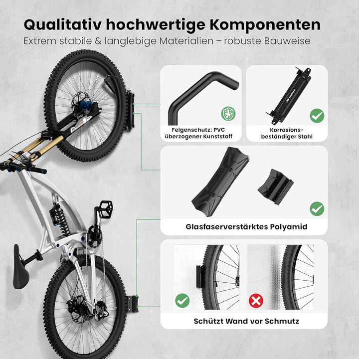 MADAMO Fahrrad Wandhalterung Schwenkbar - Platzsparende Fahrradaufhängung Wand - Bike Wall Mount für