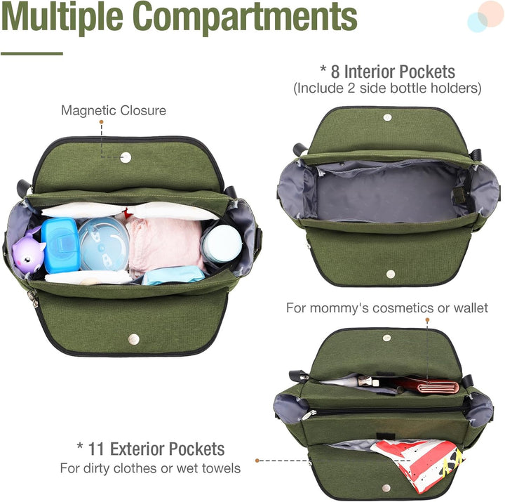Lekebaby Baby Wickeltasche Bote gross mit Wickelunterlage für Reise, Grün, Grün