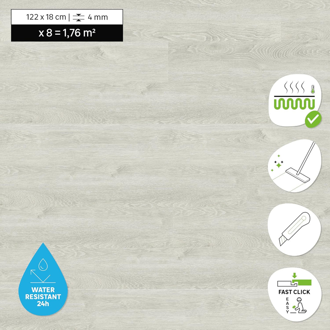 ARTENS - PVC Bodenbelag - Click Vinyl-Dielen BODIL - Vinylboden - FORTE - Holzeffekt - Weiss - L.122
