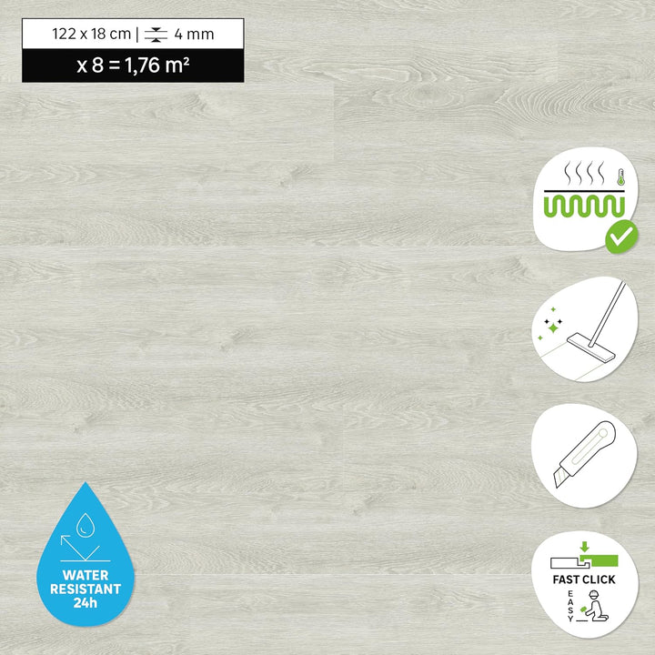 ARTENS - PVC Bodenbelag - Click Vinyl-Dielen BODIL - Vinylboden - FORTE - Holzeffekt - Weiss - L.122