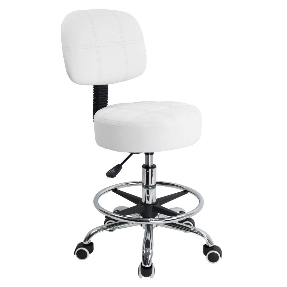 KKTONER Rollhocker Arbeitshocker mit Rückenlehne Höhenverstellbarer 53-68cm Salon Hocker PU Leder We