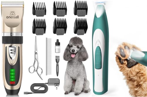 oneisall Pfotentrimmer für Hunde extra leise, Kabeloser Hundepfoten Trimmer, Wiederaufladbar Scherma
