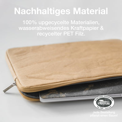 Woodcessories - Nachhaltige Laptoptasche kompatibel mit MacBook 11-14 Zoll Hülle Braun - aus Papier