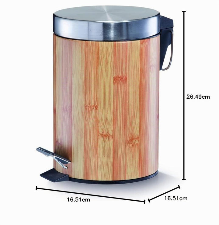 Zeller 18561 Treteimer, 3 Liter, Bamboodekor, Metall ø17 x 26 cm
