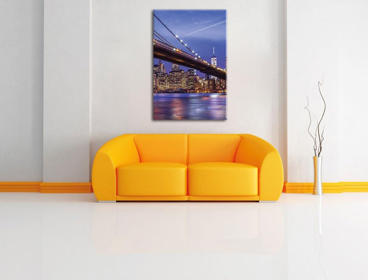 New York Brooklyn Bridge, Format: 100x70 auf Leinwand, XXL riesige Bilder fertig gerahmt mit Keilrah