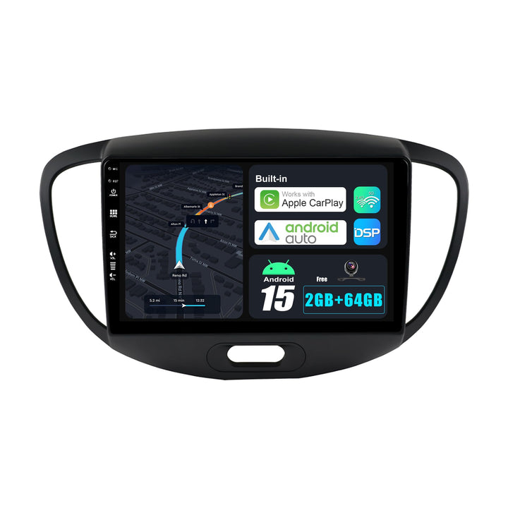 Android 15 IPS Autoradio Passt für Hyundai I10 (2007-2013) - Eingebautes Kabellos CarPlay Android Au