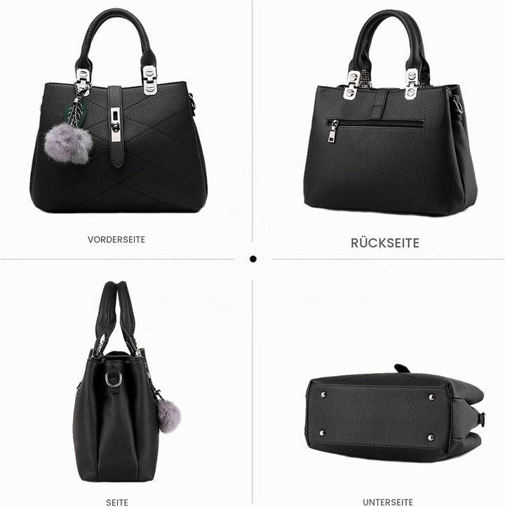 NICOLE &amp; DORIS 2024 Neue Frauen Tasche Damen Leder Handtasche Mode Umhängetasche Mit Pompon abnehmba