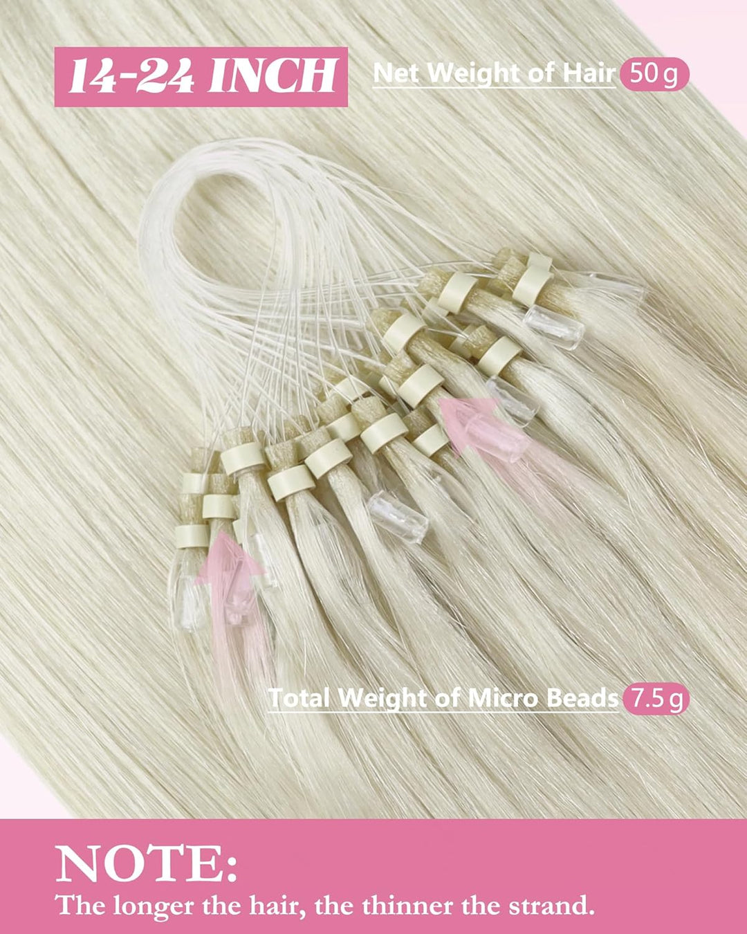 YoungSee Microring Extensions Echthaar Platinblond Microring Extensions Blond 45cm Micro Loop Hair E