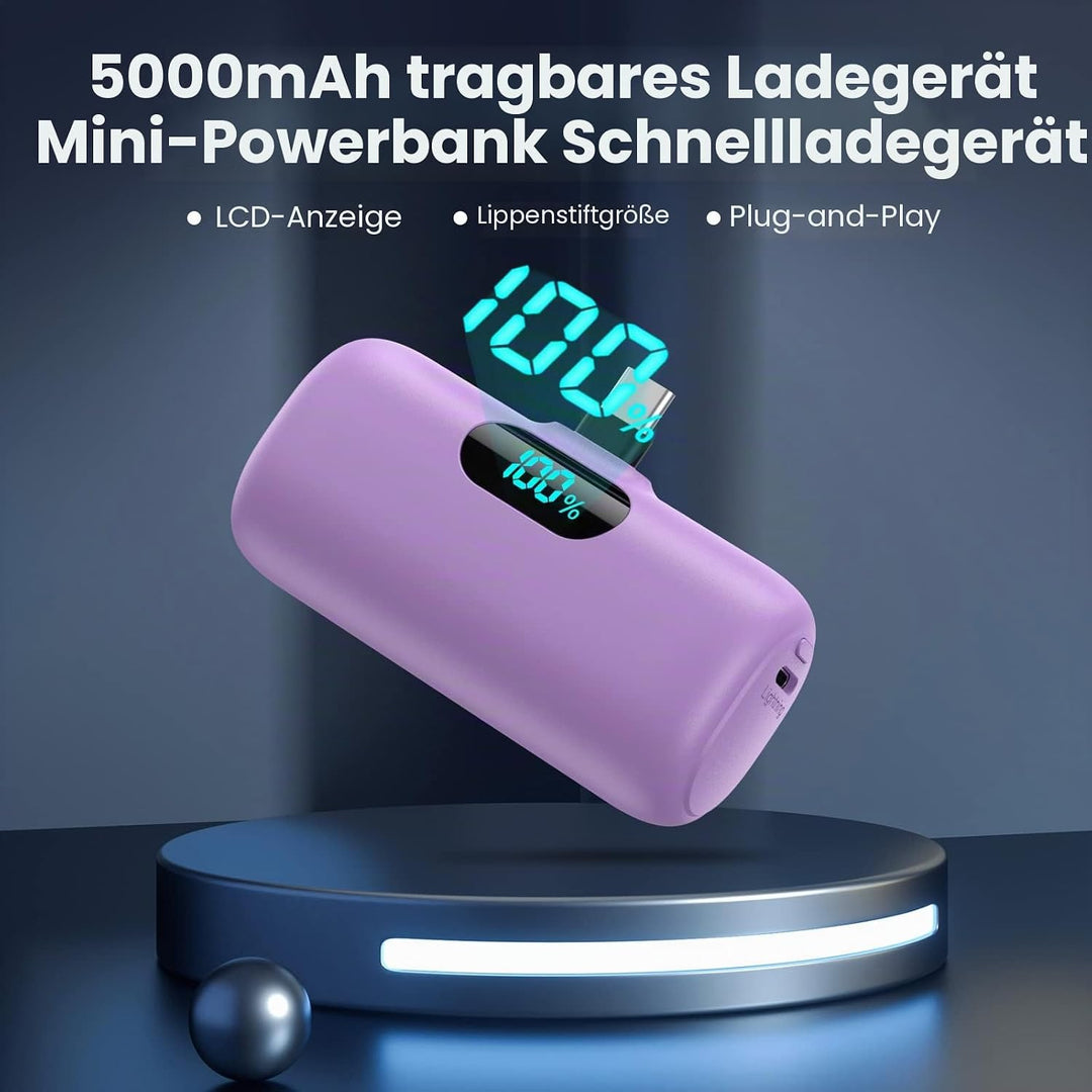 Feob Power Bank USB C 5000mAh, 15W PD 3.0A Schnelles Aufladen Powerbank Schlank LCD Display Extrener