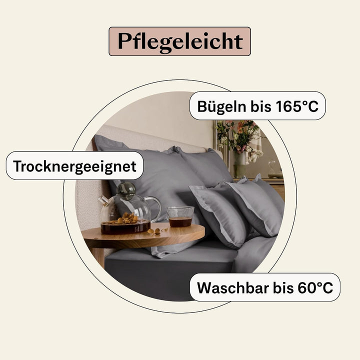 Kissenbezug 40x60 2er Set Dunkelgrau | Weiche Kissenhülle aus Feinster Ägyptische Baumwolle | Satin