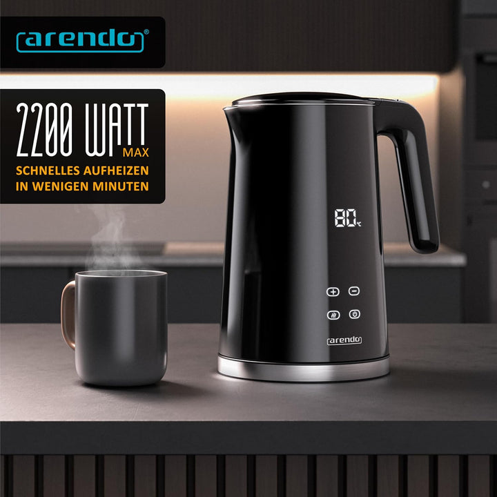 Arendo - digitaler Wasserkocher mit Temperatureinstellung - Edelstahl - Doppelwand Design Cool Touch