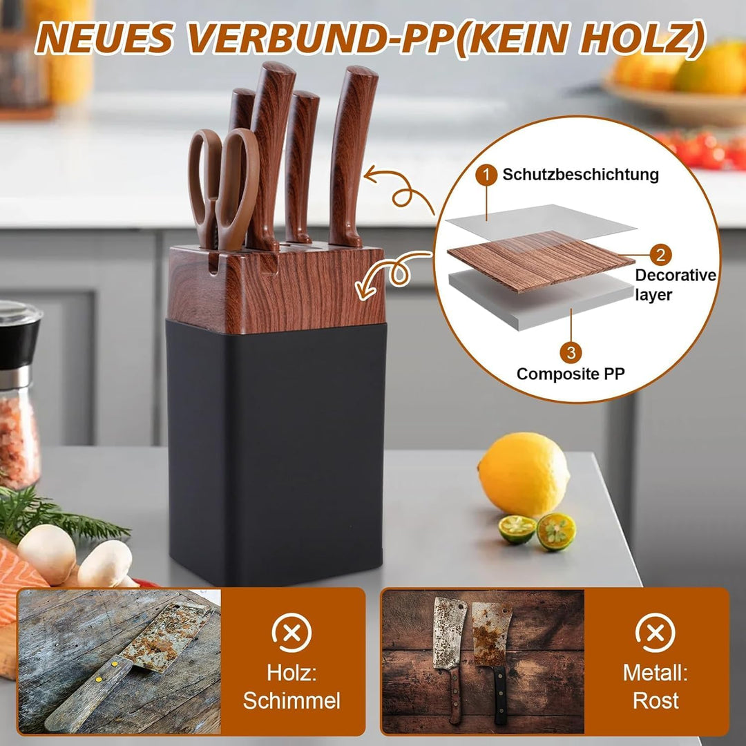 Messerset mit Messerblock, 7-Teilig Hochwertige Edelstahl Küchenmesser mit ergonomischen Griffen, Me