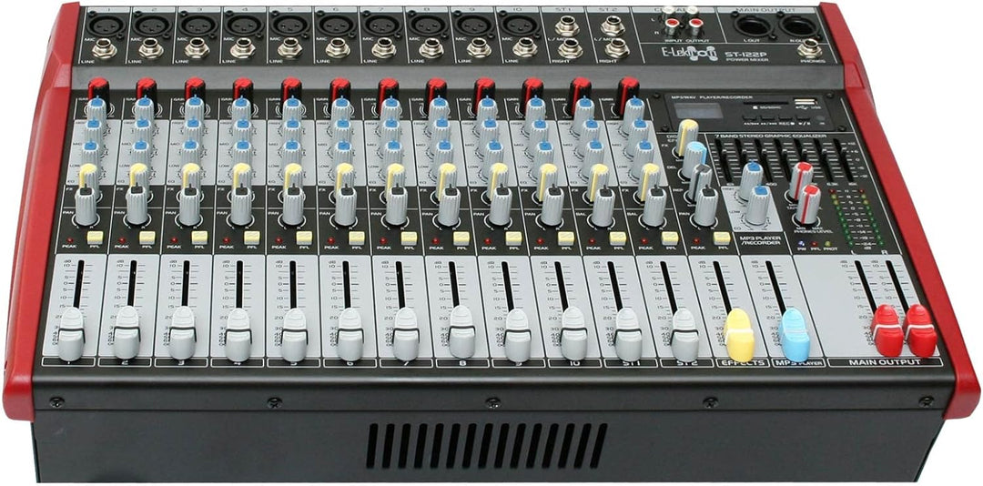 E-Lektron ST-122P Live Power-Mixer 12-Kanal + Stereo MP3/Bluetooth-Kanal Bluetooth Mischpult inkl. 2