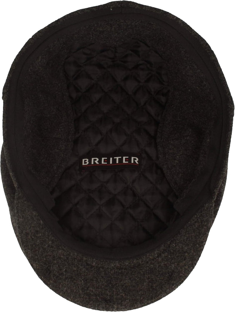 Breiter Herren Winter Schiebermütze mit Ohrenklappen Flatcap Schirmmütze 100% Wolle mit ausklappbare