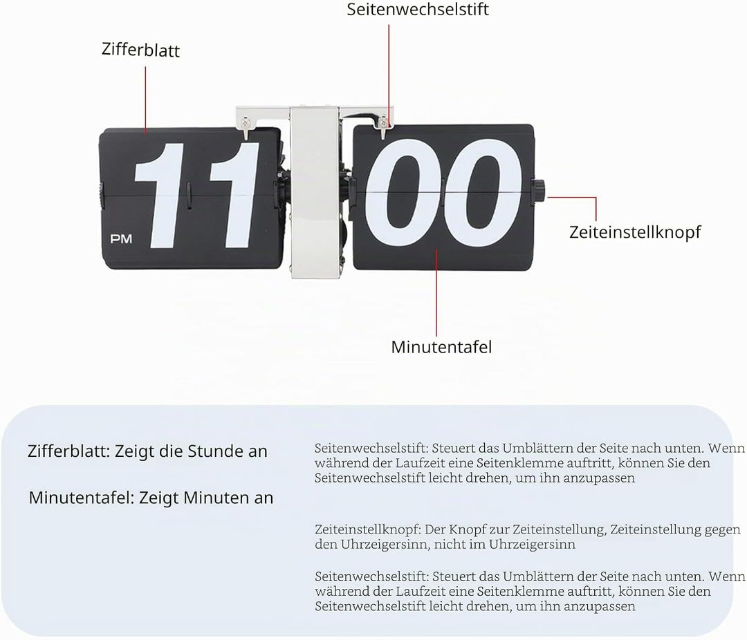 Flip Uhr Retro Minimalistisches Tischuhr Batteriebetrieben Klappuhr grosse Zahlen Kreative Flip Cloc