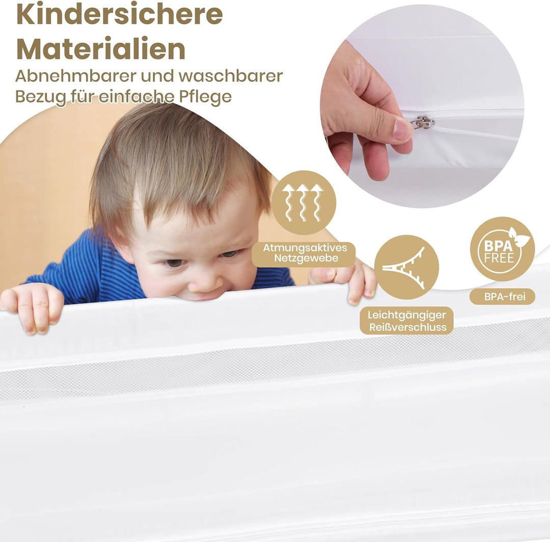 COSTWAY Bettgitter klappbar für Kleinkinder, 120 x 42 cm Bettschutzgitter mit Sicherheitsgurt & abne