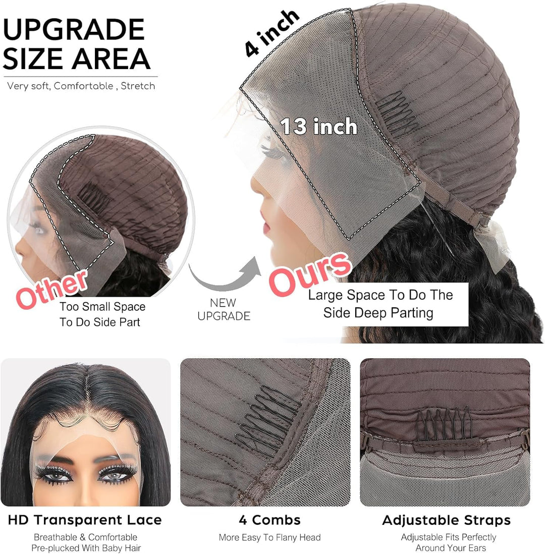 Alionly Echthaar PerüCke 13x4 Lace Front Wig,180 Dichte Glueless Wig Human Hair Straight Lace Front