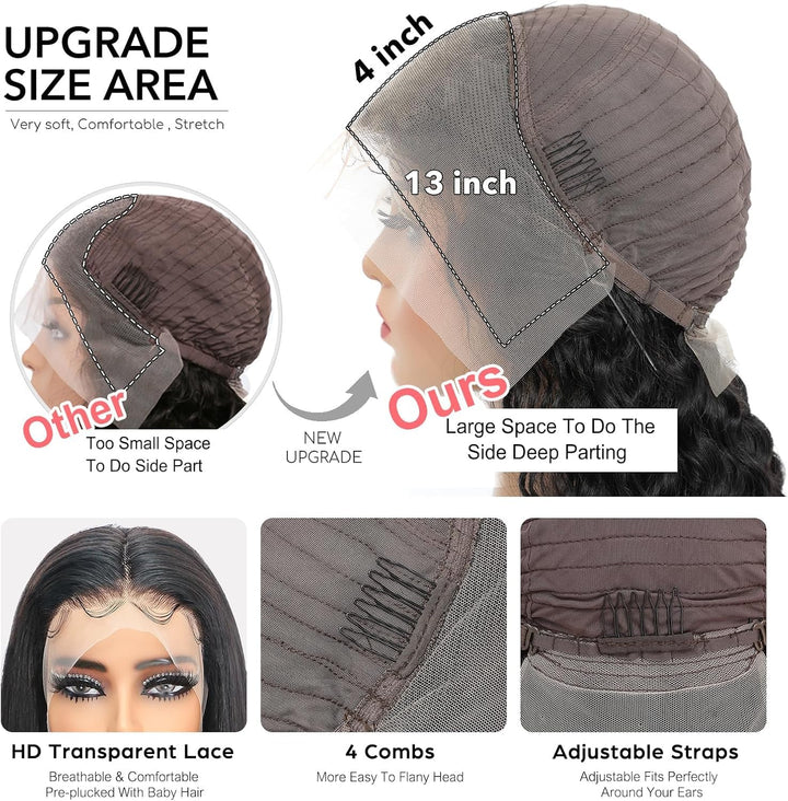 Alionly Echthaar PerüCke 13x4 Lace Front Wig,180 Dichte Glueless Wig Human Hair Straight Lace Front