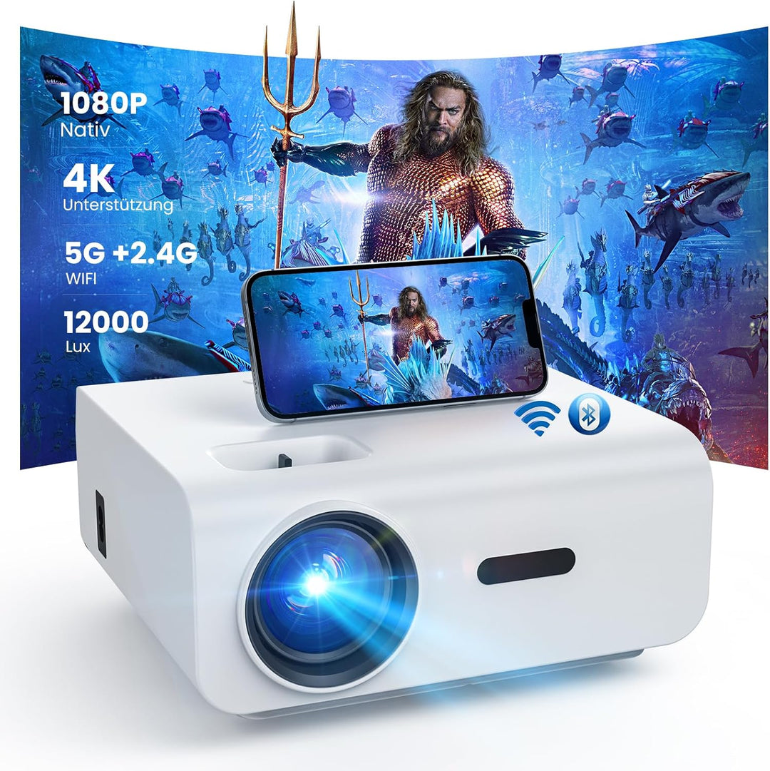 HOPVISION Beamer, Mini Beamer WiFi Bluetooth Full HD 1080P, Beamer 4K Heimkino Unterstützt mit Zoomf