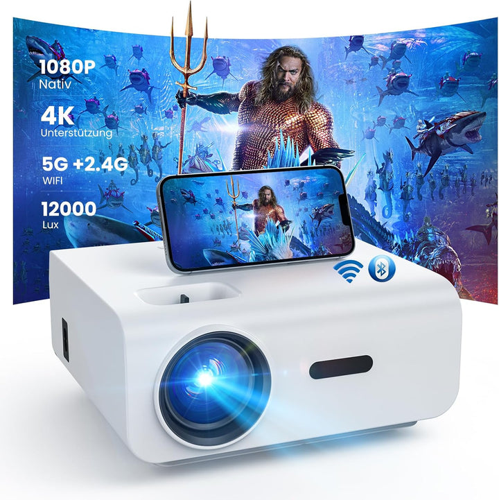 HOPVISION Beamer, Mini Beamer WiFi Bluetooth Full HD 1080P, Beamer 4K Heimkino Unterstützt mit Zoomf