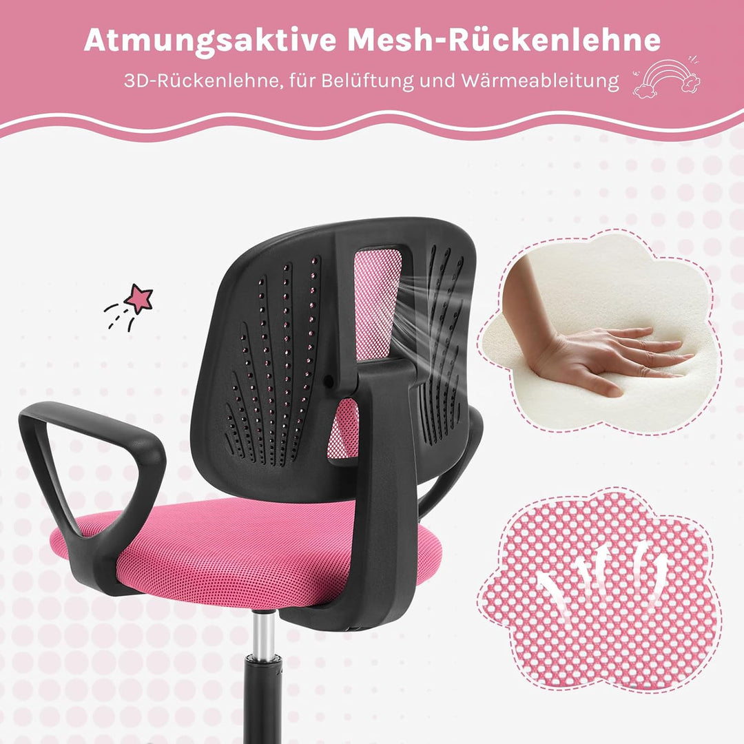 Klihome Schreibtischstuhl Kinder, Bürostuhl ergonomisch, Drehstuhl mit Rollen Armlehnen, Kinderdrehs