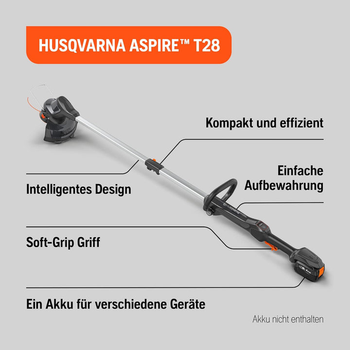 Husqvarna Akku Rasentrimmer Aspire T28-P4A, Elektrischer Rasenkantenschneider mit Faden (ohne Akku),