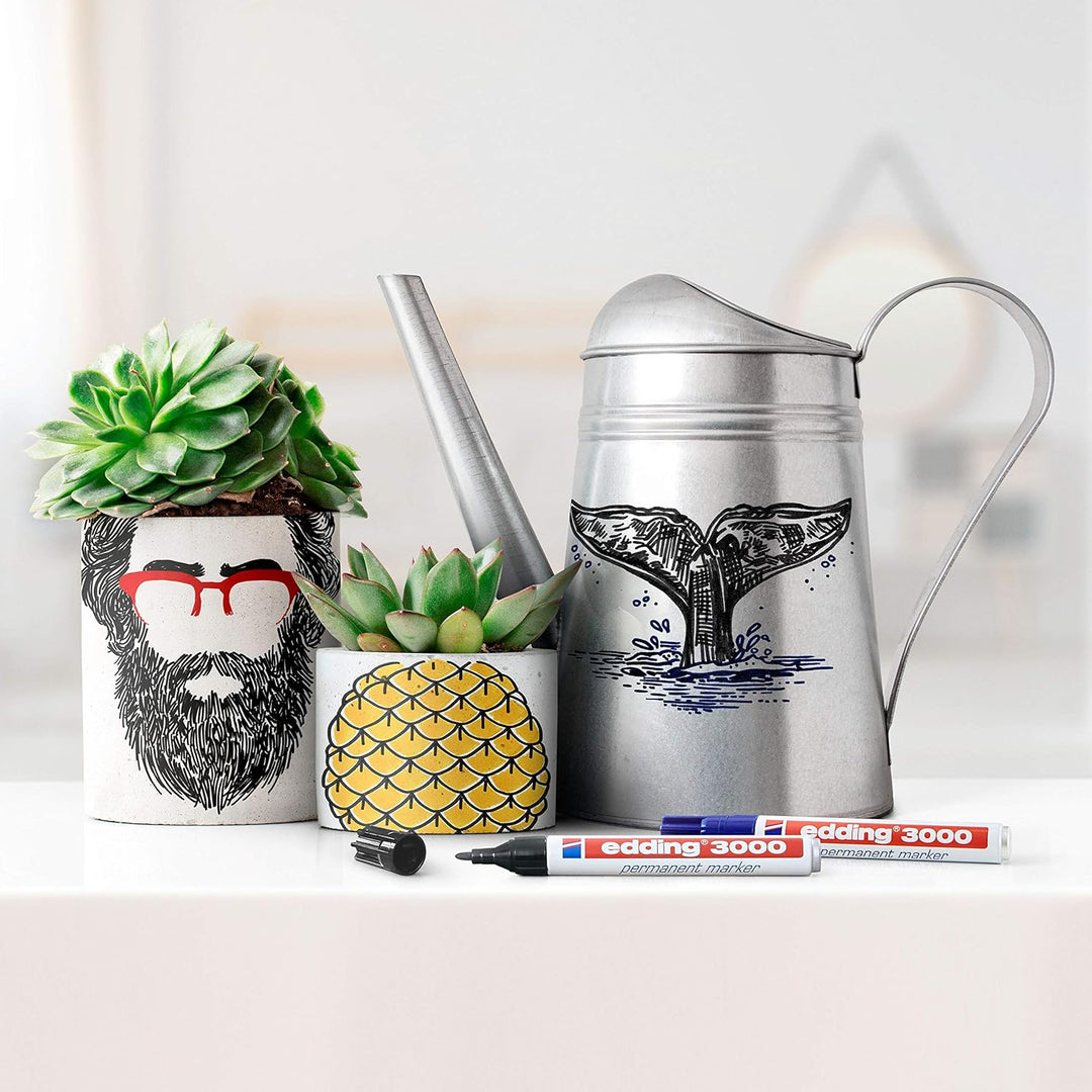 edding 3000 Permanentmarker - 10 Stifte in Stiftehalter - Rund-Spitze 1,5-3 mm - schnell trocknender